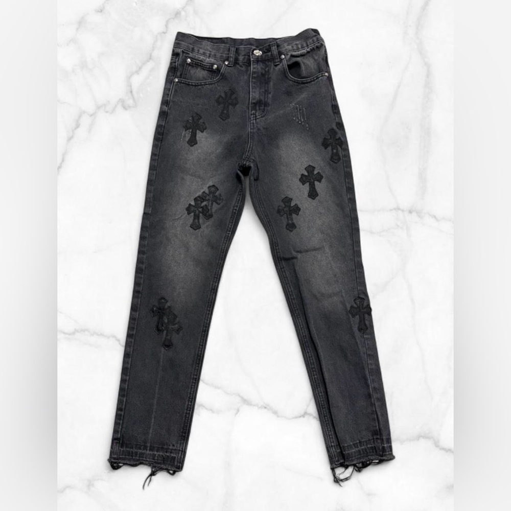🖤VINTAGE Chrome Hearts Grey Denim w/ Black Crosses 🖤